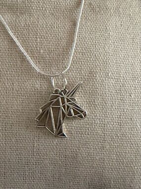 Silver Unicorn Pendant Necklace - Geometric Design